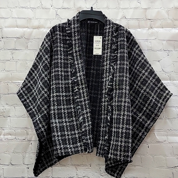 Kimono Wrap Black White Silver Party Evening Topper Jacket XS - Picture 3 of 9